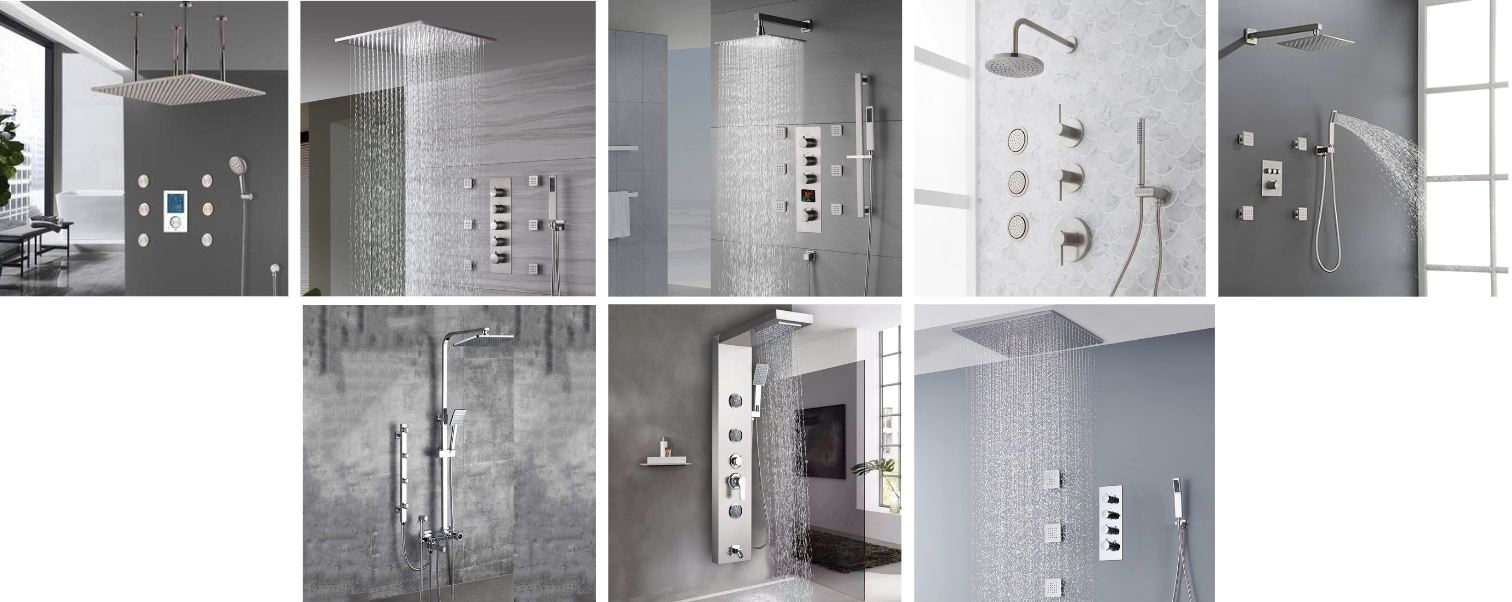 Brushed Nickel Shower Systems with Body Jets